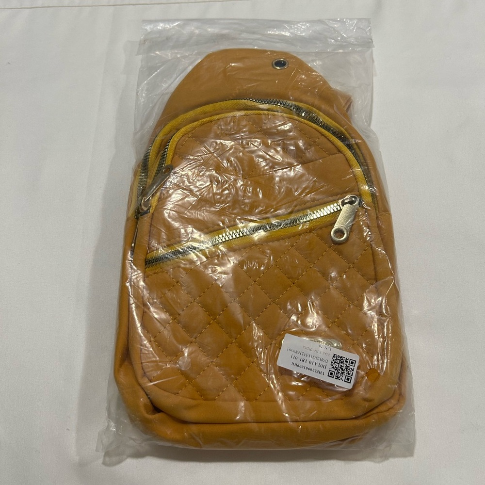 NEW IN BAG Quilted Mustard Yellow Backpack with Gold Accents
